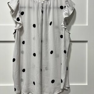 LOFT White and Black Polka Dot Blouse